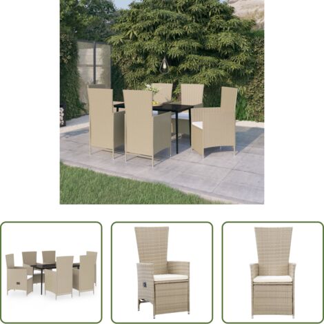 Tavolo da giardino -  Set da Pranzo da Giardino 7 pz con Cuscini Beige
