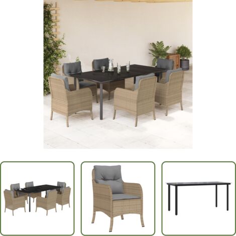 Tavolo da giardino -  Set da Pranzo da Giardino 7 pz con Cuscini Beige in Polyrattan