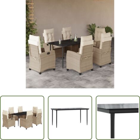 Tavolo da giardino -  Set da Pranzo da Giardino 7 pz con Cuscini Beige in Polyrattan