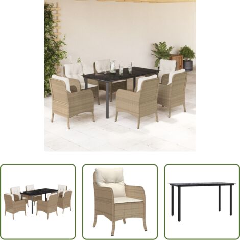 Tavolo da giardino -  Set da Pranzo da Giardino 7 pz con Cuscini Beige in Polyrattan