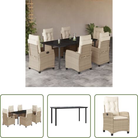 Tavolo da giardino -  Set da Pranzo da Giardino 7 pz con Cuscini Beige in Polyrattan