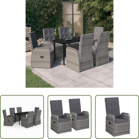 Tavolo da giardino -  Set da Pranzo da Giardino 7 pz con Cuscini Grigio