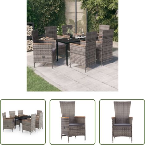Tavolo da giardino -  Set da Pranzo da Giardino 7 pz con Cuscini Grigio