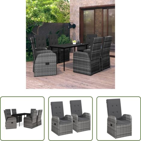 Tavolo da giardino -  Set da Pranzo da Giardino 7 pz con Cuscini Grigio