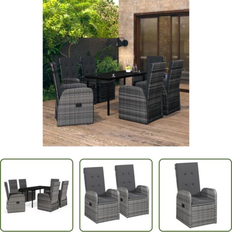 Tavolo da giardino -  Set da Pranzo da Giardino 7 pz con Cuscini Grigio