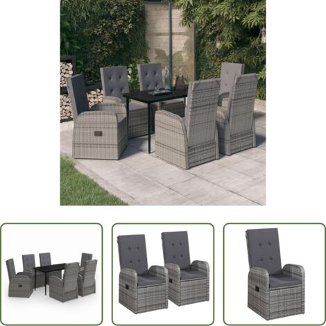 Tavolo da giardino -  Set da Pranzo da Giardino 7 pz con Cuscini Grigio