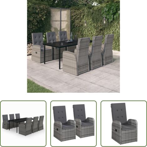 Tavolo da giardino -  Set da Pranzo da Giardino 7 pz con Cuscini Grigio
