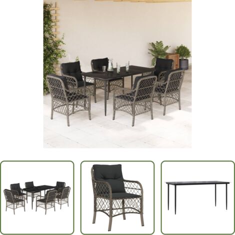 Tavolo da giardino -  Set da Pranzo da Giardino 7 pz con Cuscini in Polyrattan Grigio