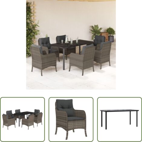 Tavolo da giardino -  Set da Pranzo da Giardino 7 pz con Cuscini in Polyrattan Grigio