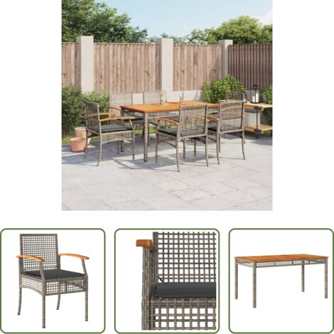 Tavolo da giardino -  Set da Pranzo da Giardino 7 pz con Cuscini in Polyrattan Grigio