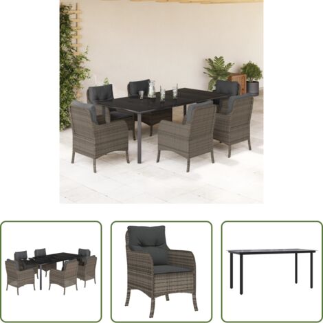 Tavolo da giardino -  Set da Pranzo da Giardino 7 pz con Cuscini in Polyrattan Grigio