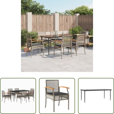 Tavolo da giardino -  Set da Pranzo da Giardino 7 pz con Cuscini in Polyrattan Grigio