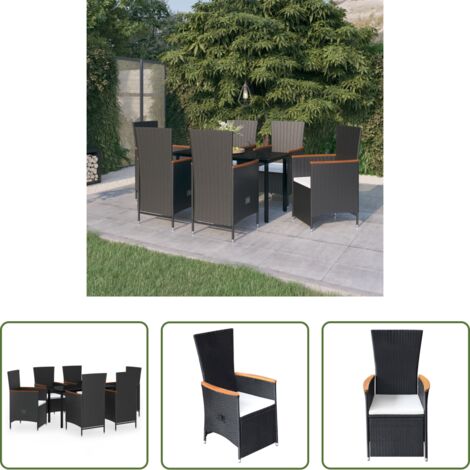 Tavolo da giardino -  Set da Pranzo da Giardino 7 pz con Cuscini Nero