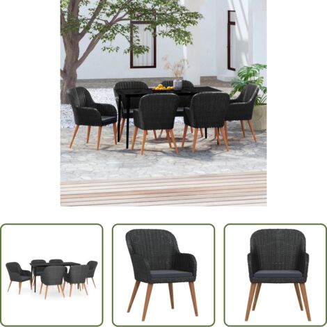 Tavolo da giardino -  Set da Pranzo da Giardino 7 pz con Cuscini Nero