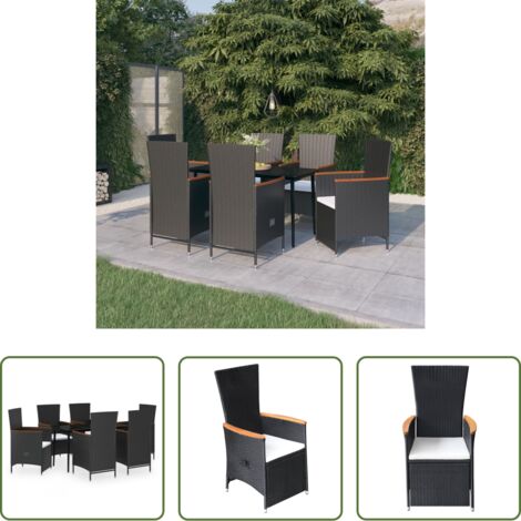 Tavolo da giardino -  Set da Pranzo da Giardino 7 pz con Cuscini Nero
