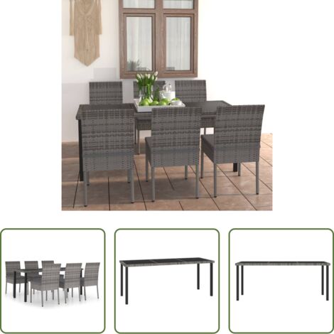 Tavolo da giardino -  Set da Pranzo da Giardino 7 pz in Polyrattan Grigio