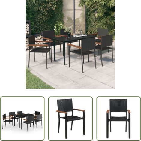 Tavolo da giardino -  Set da Pranzo da Giardino 7 pz Nero