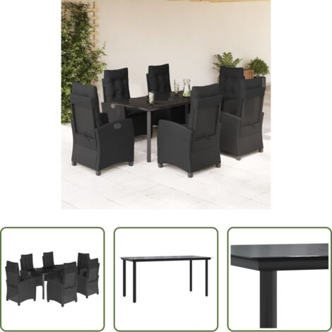 Tavolo da giardino -  Set da Pranzo da Giardino 7 pz Nero con Cuscini in Polyrattan