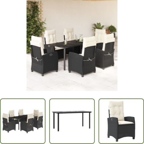 Tavolo da giardino -  Set da Pranzo da Giardino 7 pz Nero con Cuscini in Polyrattan