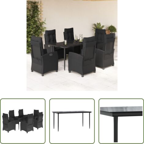 Tavolo da giardino -  Set da Pranzo da Giardino 7 pz Nero con Cuscini in Polyrattan