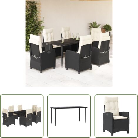 Tavolo da giardino -  Set da Pranzo da Giardino 7 pz Nero con Cuscini in Polyrattan