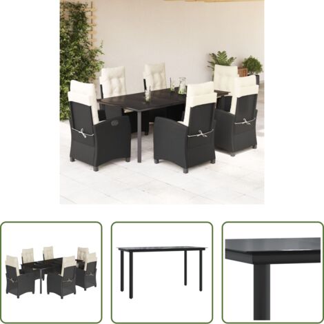 Tavolo da giardino -  Set da Pranzo da Giardino 7 pz Nero con Cuscini in Polyrattan
