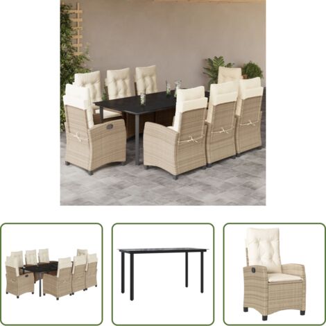 Tavolo da giardino -  Set da Pranzo da Giardino 9 pz con Cuscini Beige in Polyrattan