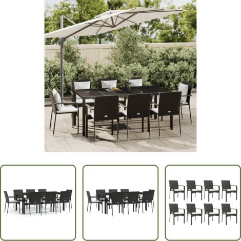 Tavolo da giardino -  Set da Pranzo da Giardino 9 pz con Cuscini Nero in Polyrattan