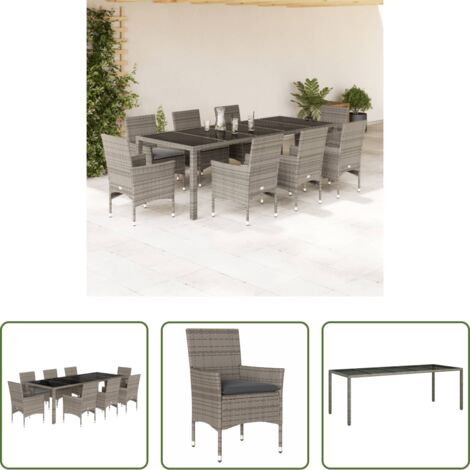 Tavolo da giardino -  Set da Pranzo da Giardino 9 pz con Cuscini Polyrattan e Vetro
