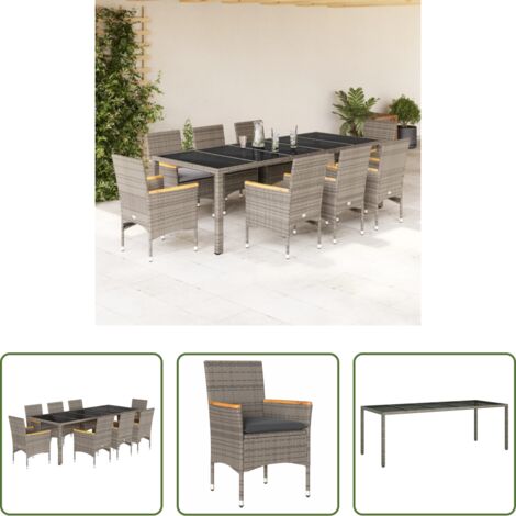 Tavolo da giardino -  Set da Pranzo da Giardino 9 pz con Cuscini Polyrattan e Vetro