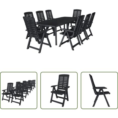 Tavolo da giardino -  Set da Pranzo da Giardino 9 pz in Plastica Antracite
