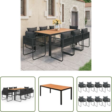 Tavolo da giardino -  Set da Pranzo da Giardino 9 pz in Rattan PVC Nero e Marrone