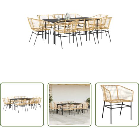 Tavolo da giardino -  Set da Pranzo da Giardino 9 pz Polyrattan Vetro