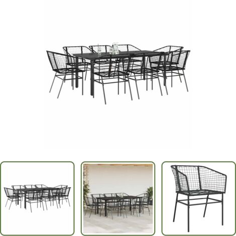 Tavolo da giardino -  Set da Pranzo da Giardino 9 pz Polyrattan Vetro