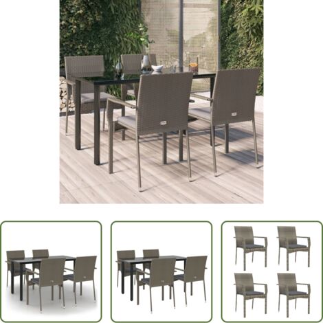 Tavolo da giardino -  Set da Pranzo Giardino 5pz Nero e Grigio con Cuscini Polyrattan