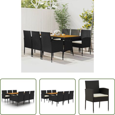 Tavolo da giardino -  Set da Pranzo per Esterni 7 pz in Polyrattan Nero