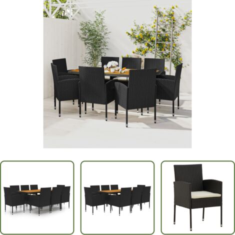 Tavolo da giardino -  Set da Pranzo per Esterni 9 pz in Polyrattan Nero