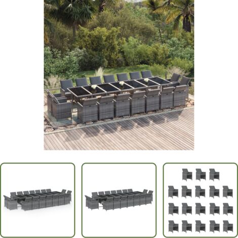 Tavolo da giardino -  Set da Pranzo per Giardino 19 pz con Cuscini Polyrattan Grigio