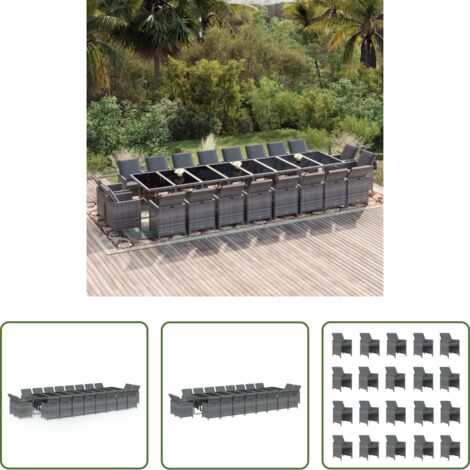 Tavolo da giardino -  Set da Pranzo per Giardino 21pz con Cuscini Polyrattan Grigio