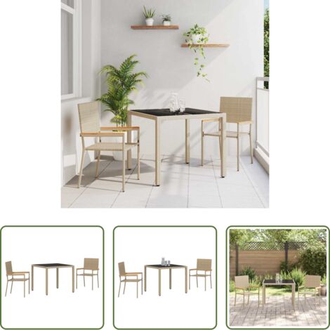 Tavolo da giardino -  Set da Pranzo per Giardino 3 pcs Beige polyrattan
