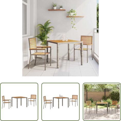 Tavolo da giardino -  Set da Pranzo per Giardino 3 pcs Grigio e Marrone polyrattan