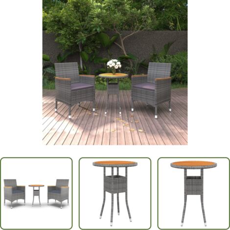 Tavolo da giardino -  Set da Pranzo per Giardino 3 pz in Polyrattan Grigio