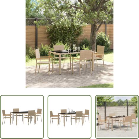 Tavolo da giardino -  Set da Pranzo per Giardino 5 pcs Beige polyrattan