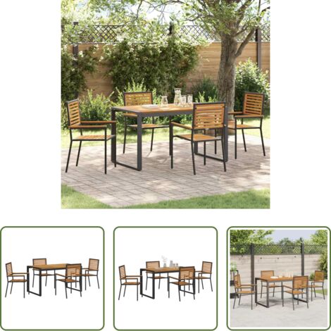 Tavolo da giardino -  Set da Pranzo per Giardino 5 pcs Nero e Marrone polyrattan