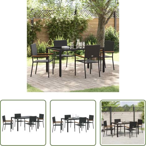 Tavolo da giardino -  Set da Pranzo per Giardino 5 pcs Nero polyrattan