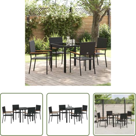 Tavolo da giardino -  Set da Pranzo per Giardino 5 pcs Nero polyrattan