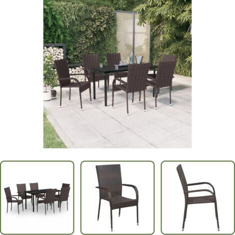 Tavolo da giardino -  Set da Pranzo per Giardino 7 pz con Cuscini Marrone e Nero
