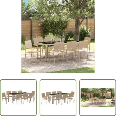 Tavolo da giardino -  Set da Pranzo per Giardino 9 pcs Beige polyrattan