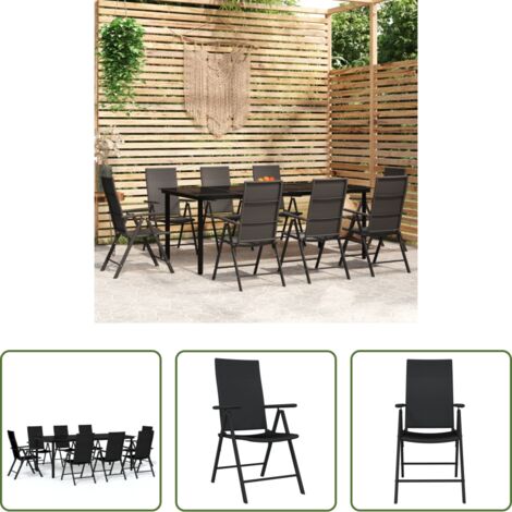 Tavolo da giardino -  Set da Pranzo per Giardino 9 pz con Cuscini Nero