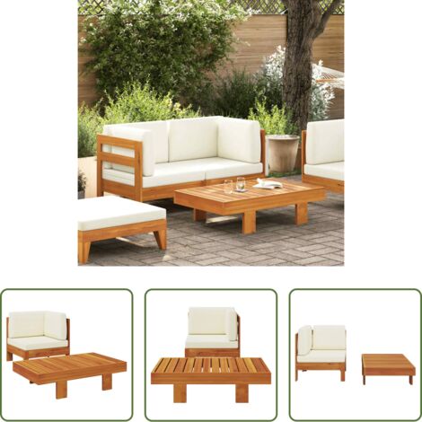 Tavolo da giardino -  Set Divani Giardino 2 pz Cuscini Bianco Crema in Legno d'Acacia